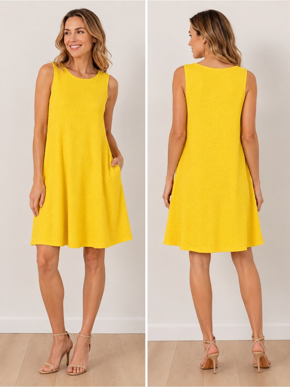 Tiana B. Sunny Yellow Textured Sleeveless Dress Size Large